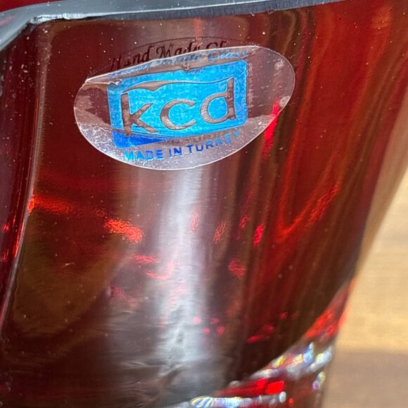 Vintage Ruby Red Hand Blown Glass Bowl KCD Art Glass Centerpiece Bold Red Glass - Picture 6 of 15